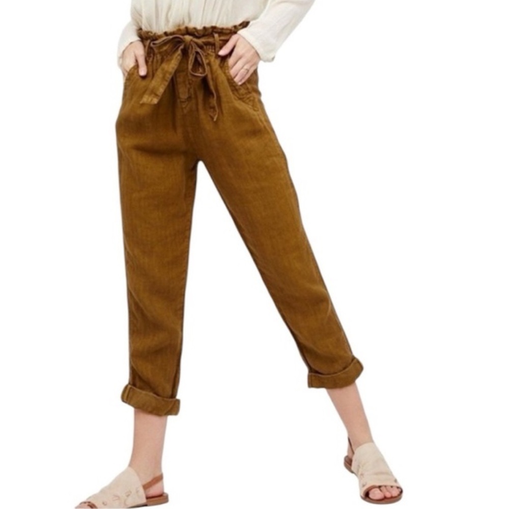 Free People Paperbag Linen Pants Belted Brown size S